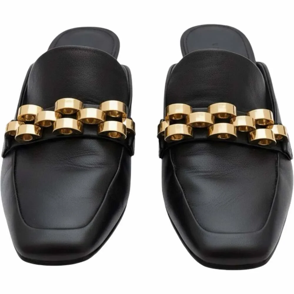 Veronica Beard Bera Black Leather Chain-Link Mule Loafers 5.5 - Picture 3 of 5